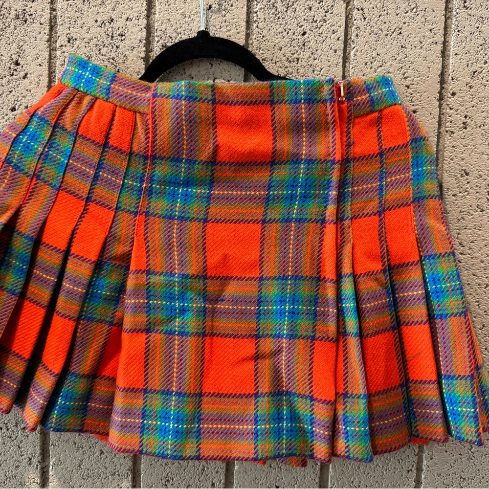 Vibrant Orange Plaid Women's Skirt kilt style zipper closure